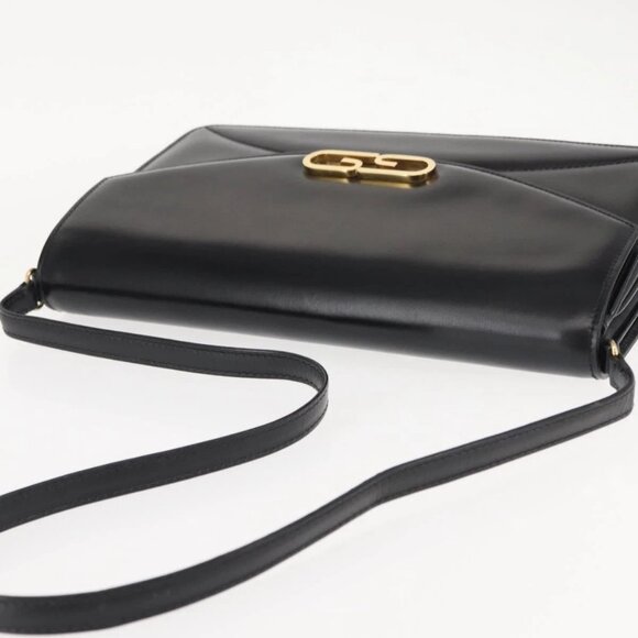 GUCCI Shoulder Bag Leather Vintage Black Gold Auth 146810 - Picture 6 of 16
